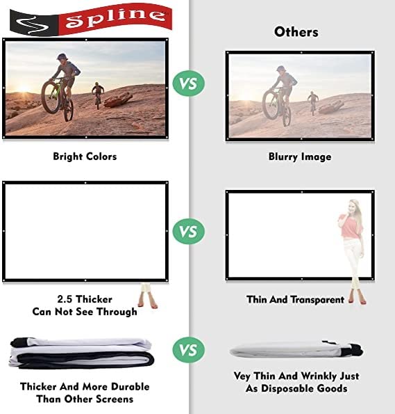Image of Spline 200 inch Large Projector Screen 16:9 Hanging Projection Screen Movie Screen Washable Fold-able Anti-Crease for Office Conference Presentation Theater Party - (Width 447 cm x 257 cm Height)