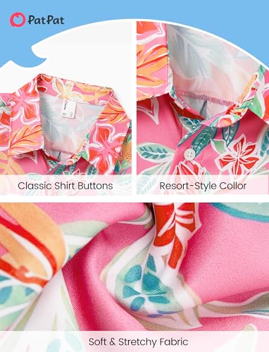 Image of PATPAT Couples Matching Outfits Hawaiian Women Dresses & Men Shirts | Matching Cruise Outfits for Couples, Beach Vacation Outfits, Spaghetti Strap Midi Sundress, Men Boho Tropical Print Shirt