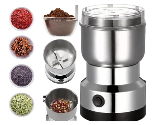 Image of Stainless Steel Mini Electric Grinder, Compact Coffee Spice Masala Nut and Grain Crusher, Portable Premium Material Large Mixer Machine for Home Kitchen Use