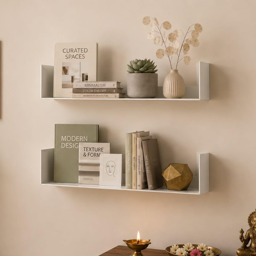BLUEWUD Alivo Wall Mount Bookshelf, Open Decor Wall Display Floating Shelves, Storage Cabinet Racks Organiser for Living Room Bedroom Office Home, Set of Two, DIY (Do it Yourself) (White)-image-47