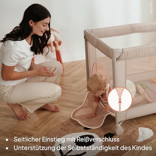 Lionelo Amelie Baby-Reisebett, ab Geburt bis 15 kg, klein, faltbar, weiche Faltmatratze, 100,5 x 70,5 cm, 2 Räder, seitlicher Einstieg, Reisetasche