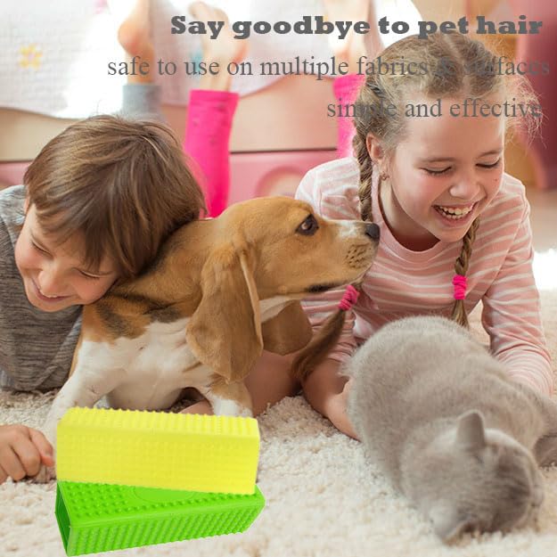 Image of 2 Pieces Pet Dog Cat Hair Remover, Block Roller Cleaner, Hollow Silicone Cleaner Brush for Sofa, Car Interiors, Furnishings, Carpets, Bedding or Any Fabric (Yellow, Green)