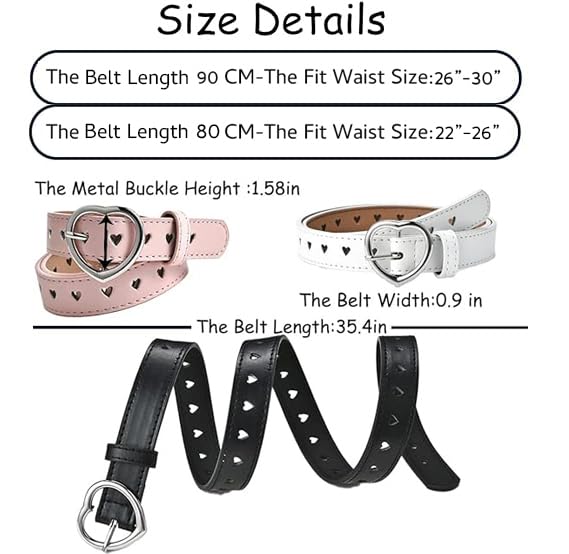 5 Pieces Girls Belt Cute Heart Shape With Metal Buckle Elastic Stretch Adjustable Waist Belt for Girls Jeans Dress3