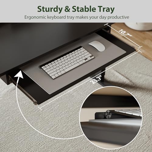 Image of Agilestic Height Adjustable Desk with Keyboard Tray, 55 x 24 Inches Electric Standing Desk, Stand up Computer Table with Memory Preset, Black