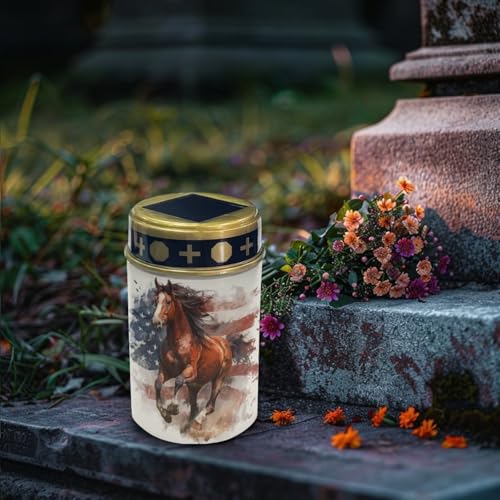 Image of Poceacles 4th of July Horse American Flag Retro Solar Powered Flameless Candle Cemetery Votive Candles Waterproof Outdoor Memorial Solar Stake Lights Home Outdoor Patriotic Decoration, 6 PCS