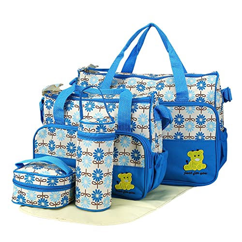 KOCASO Diaper Bag Tote Set for Baby Boy,5 Piece Diaper Changing Totes Set with Changing Pad, Large Travel Diaper Tote for Mom and Dad, Multifunction Baby Bag for Boys and Girls