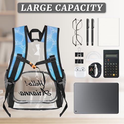 Beach Watercolor Blue Sea Ocean Personalized Large Clear Backpack Heavy Duty for Stadium Approved Custom Farmhouse PVC Transparent Backpack with Name See Through Bag for Concerts3