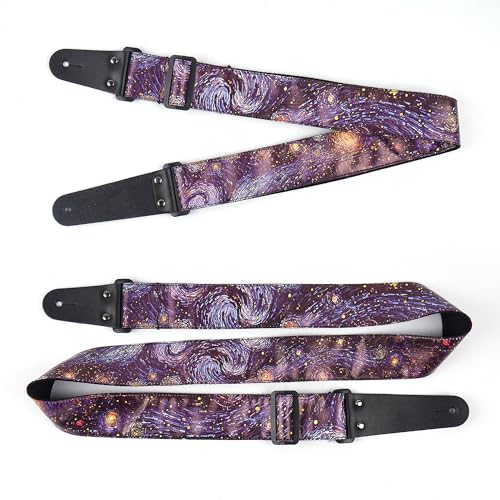 Image of Adjustable Guitar Strap Includes 2 Strap Locks & 2 Matching Picks & 1 Picks Holder & 1 leather Strap Button.