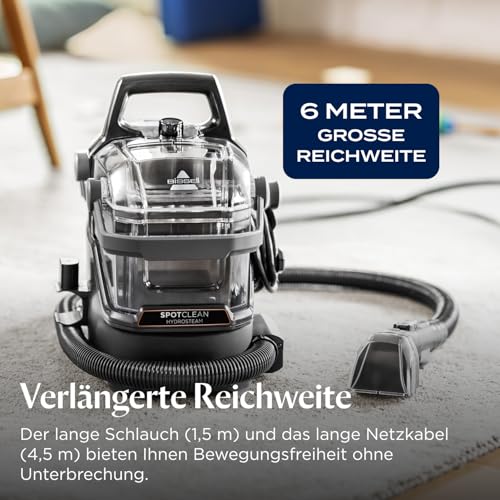 BISSELL SpotClean HydroSteam, Polsterreiniger Gerät, Teppichreiniger mit HydroSteam Technologie, Dampfreiniger, Nasssauger für Teppiche, Polster, Auto & Mehr, Leistungsstarker 1000W Motor, 3689N