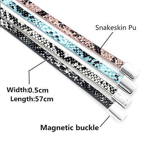 HUNO Multilayer Leopard Textured Cuff Bracelets Buckle Snakeskin PU Leather Wrap Cuff Bangle for Women-white3