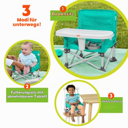 Bright Starts Pop ’N Sit Tragbare Sitzerhöhung, für drinnen und draußen, Bodensitz mit Essenstablett, Blaugrün, 6 Monate - 3 Jahre – Ansicht 3