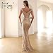 Miss ord Women's Formal V Neck Sequin Evening Prom Dresses, Mermaid Party Maxi Gown Gold