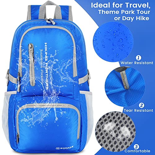 Image of ZOMAKE Lightweight Packable Backpack, 35L Foldable Daypack (Dark Blue) | Light Hiking Backpacks Water Resistant Collapsible Day Pack for Travel, Everyday Carry, Multi-Pocket Layout, Heavy Duty Nylon