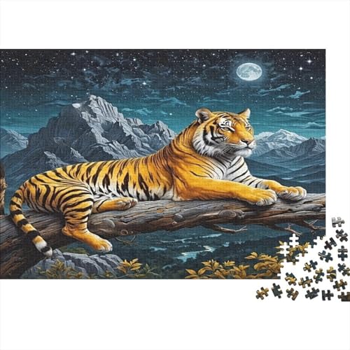 Puzzle de 1000 piezas de tigre en bosque nocturno para adultos de 70x50cm