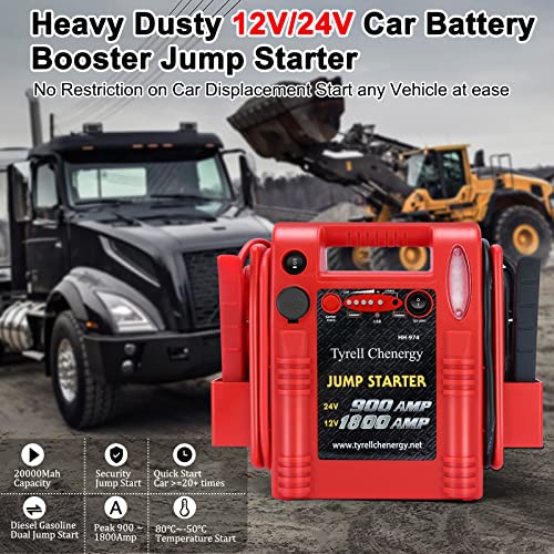 Car Battery Jump Starter FlyAuto 1800 Amp 12V 24V Heavy Duty Jump Box