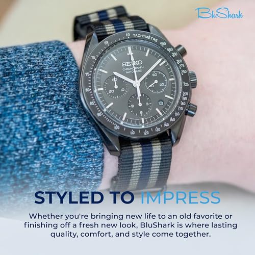 Image of BluShark - Original Collection Military-Style Waterproof Watch Strap, Fits All Timepiece Brands, Durable Nylon Wristwatch Accessories with Stainless Steel Buckle - 18mm, 20mm, 22mm & 24mm Watch Bands
