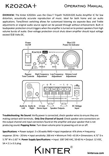Kinter K2020A+ Limited Edition Original Tripath Ta2020-020 Class-T Hi-Fi Audio Mini Amplifier With 12V 5A Power Supply Black #TOP5
