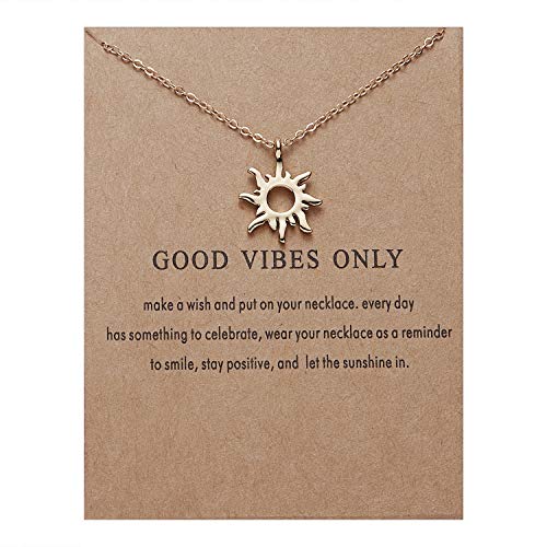 Sisadodo Friendship BFF Necklace Good Vibes Only Gold Pendant Necklace with Gift Card Birthday Christmas Gifts for Mom/Daughter/Sister/Aunt/Niece