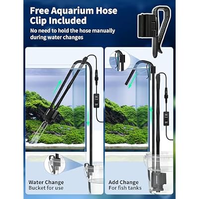 Gravel Vacuum for Aquarium, 6 in 1 Fish Tank Cleaner Tool Kit Electric Vacuum Gravel Cleaner for Aquarium Automatic Water Change, Wash Sand, Water Circulation,With Filter Cup, Hose Clamp (370GPH 22W)
