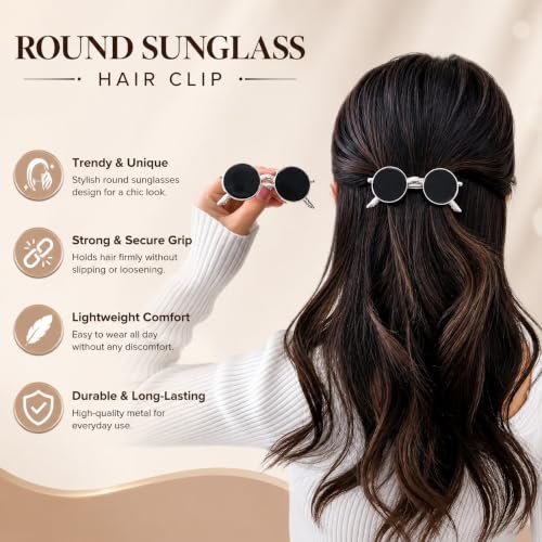 Image of Metal Sunglasses‑Shaped Hair Clip - Silver Frame, Inserts, 8 cm x 3.2 cm