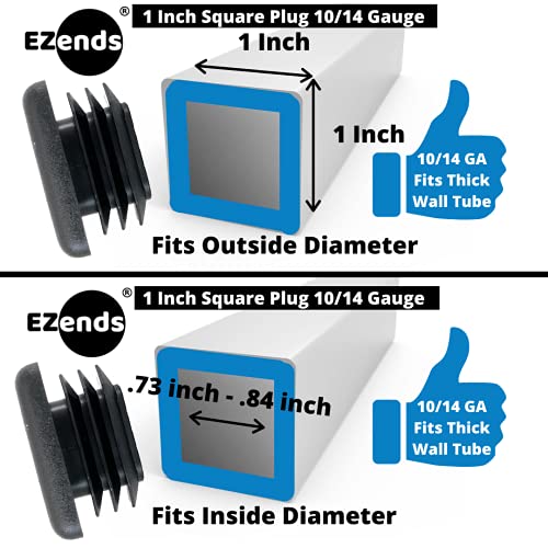 Image of Premium Grade 1 Inch (10-14 Gauge) Durable Polyethylene Square Tubing End Caps (10 PK) Black Plastic Square Plugs