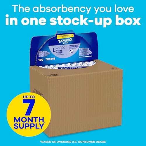 Image of Tampax Pearl Tampons, with LeakGuard Braid, Light Absorbency, Up to 100% Leak and Odor Free Protection, Unscented, 100 Count (2 Packs of 50) (Packaging May Vary)