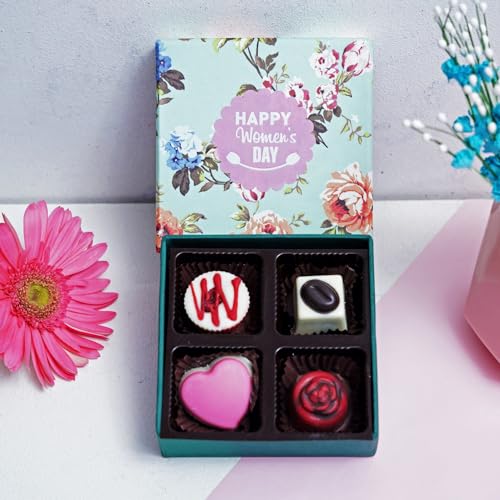 Image of Velvet Fine Chocolates Gift Hamper Floral Wish and 4 Assorted Chocolates (Strawberry Filling, Butterscotch Filling, Raisins, Mixed Nuts)