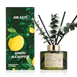 Airkeep Reed Diffuser Set with 6.76 fl oz Lemon Eucalyptus Scent Essential Oils and 3 Leaves & 8 Diffuser Sticks,Bathroom Shelf Decor & Air Freshener, House Bedroom Office Decor & Gifts