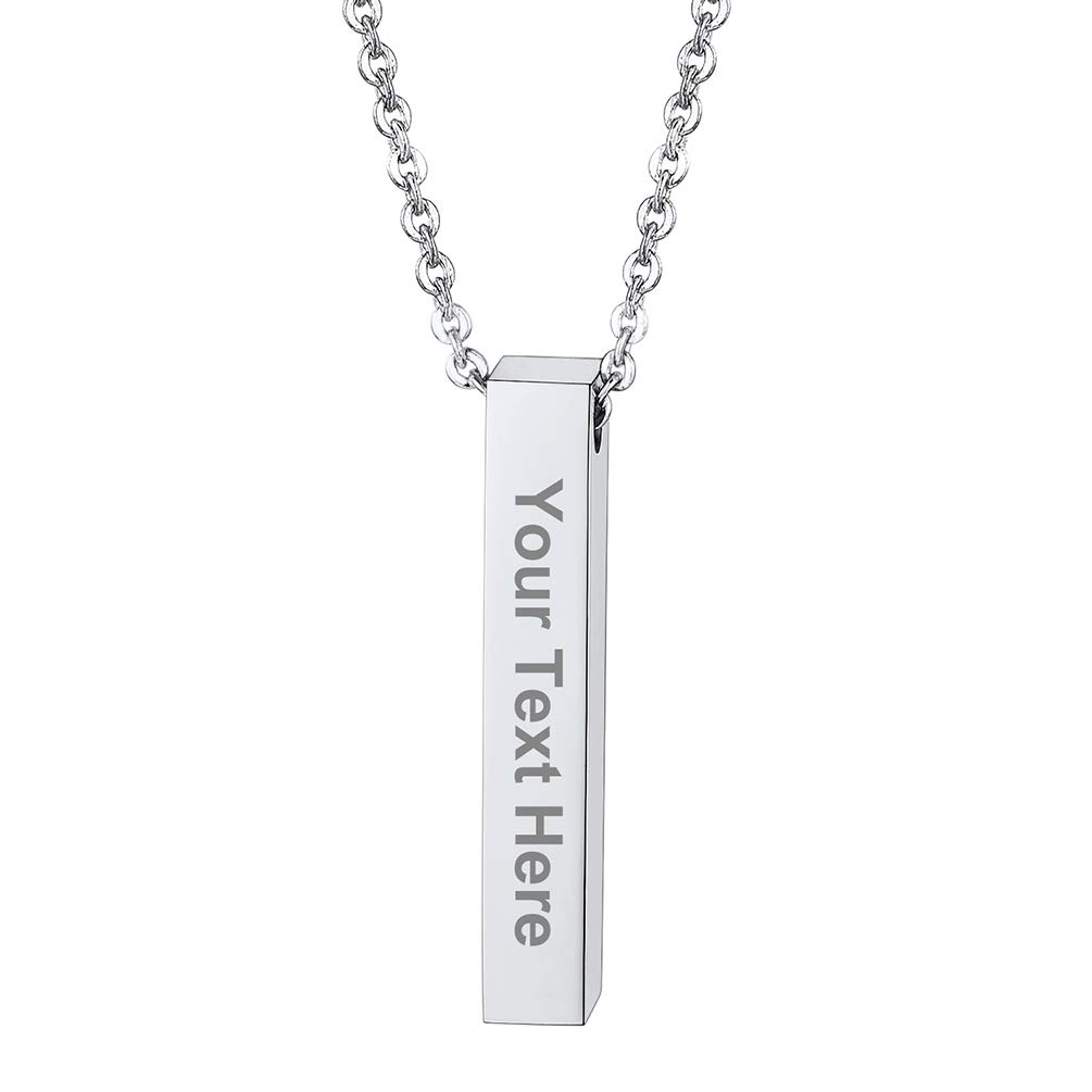 PROSTEELCollar Barra Palo con Nombre Personalizado en 1-4 Caras, Colgante Cuadrado Personalizable para Mujeres Hombres