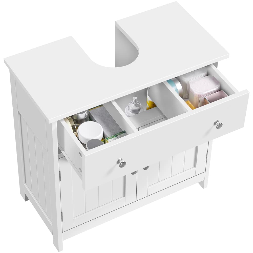 Yaheetech Meuble sous Lavabo Salle de Bain Armoire de Rangement pour Vasque avec Tiroir et 2 Portes en MDF Anti-humidité Meuble de Rangement 60 × 30 × 60 cm Blanc