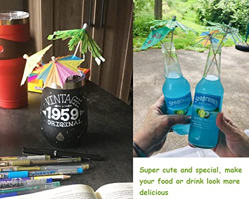 Honbay 20Pcs Tropical Coconut Palm Tree Paper Umbrella Cocktail Picks Parasol Fruit Picks Cupcake Toppers #TOP4