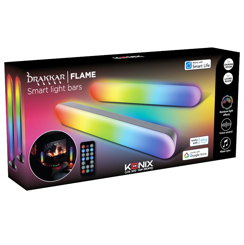 Konix Drakkar Barre di illuminazione gaming LED Flame - Illuminazione RGBIC - Sincronizzazione musicale - Integrazione domotica Tuya - Altezza 30 cm