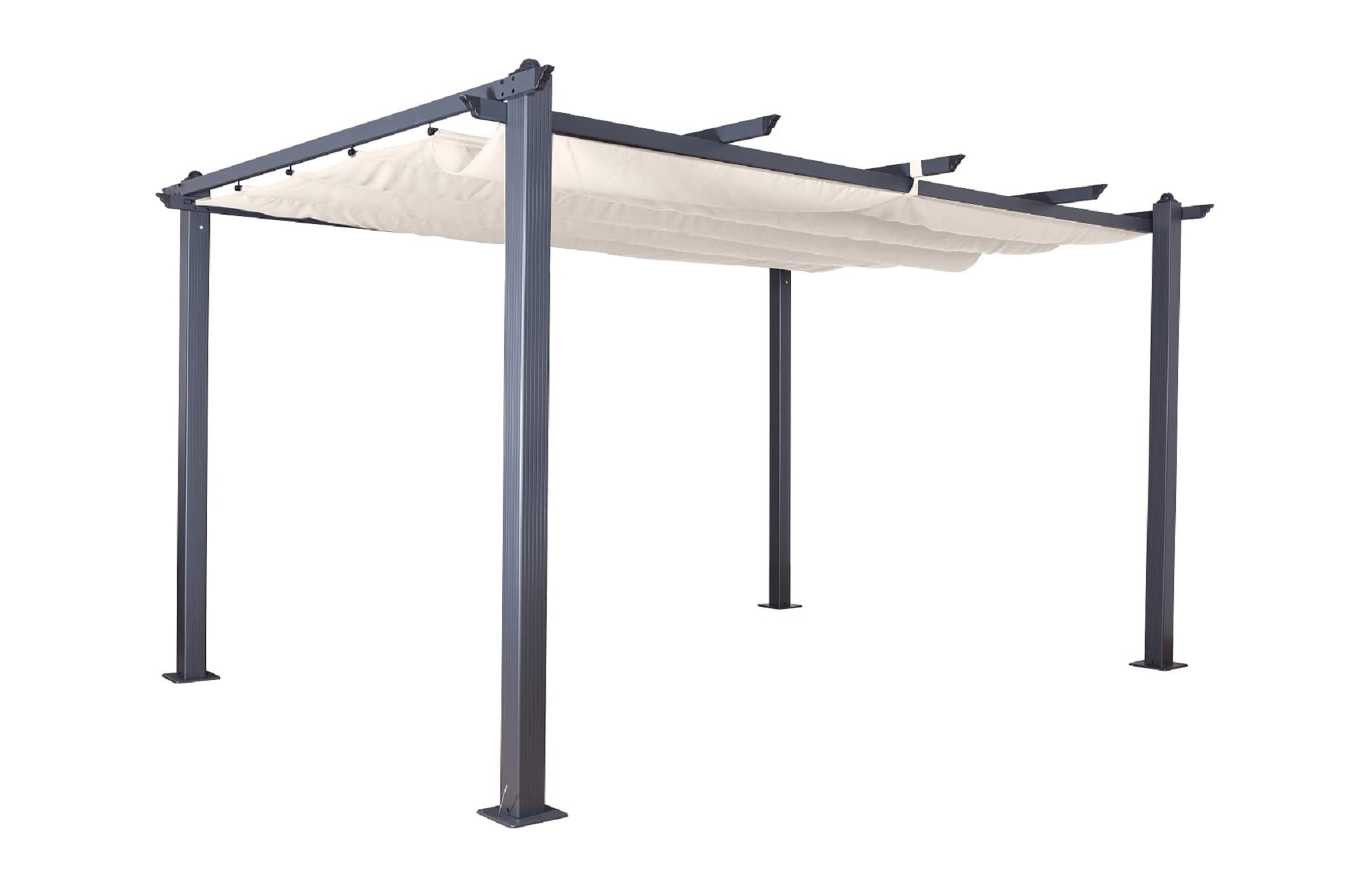 Jet-line Alu Pavillon Outdoor Luxor 4 x 3 m Pergola Überdachung Markise Garten Anthrazit-Beige Sonnenschutz UV Schutz Freisitz Stützen 10x10 cm Aluminium Polyester