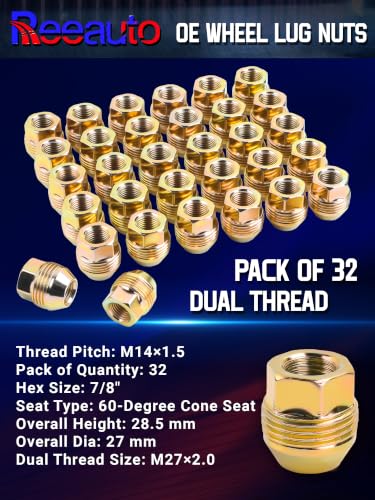 Image of Set of 32, M14x1.5 Lug Nuts OEM Factory 8 Lug Wheel Nuts | for Sliverado Sierra 2500HD 3500HD Yukon Avalanche Suburban Express 2500 C2500 K2500