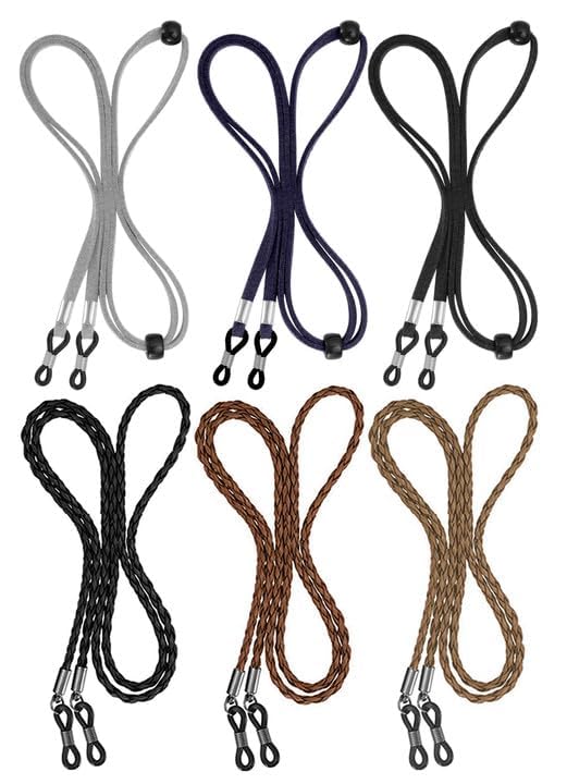 BILIONE 6 Pcs Eyeglasses Strap for Men & Women, Leather Eye Glasses Holders Around Neck, Dark Colors Glasses Chain