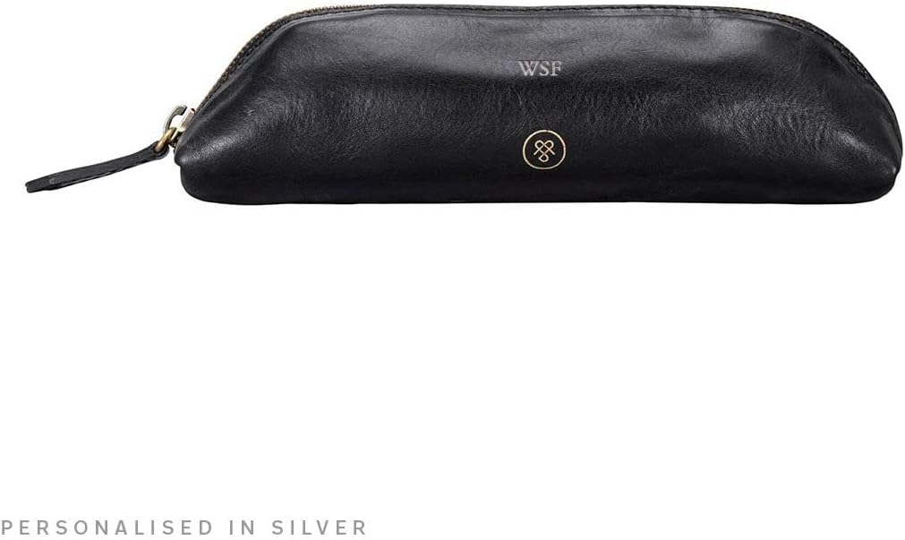 Maxwell Scott - Luxury Leather Pencil Pens Case with Zip Opening - Handmade from Premium Full Grain Hides - The Felice Black