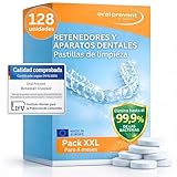 Oral Prevent Retainer Cleaner Tabletas Limpiadoras (128 uds) - Pastillas Limpieza Ferula Dental - Limpiador Ferula Dental - Invisalign - Menta fresca