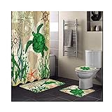 Lijo Sea Turtle Shower Curtain Set - Complete 4 Piece Bathroom Set Includes Non-Slip, Durable, and...