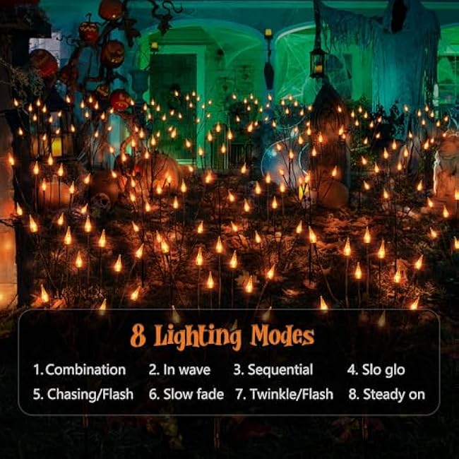 Brizled Halloween Pathway Lights, 7.54ft 3 Pack Candle Flame Orange Lights Outdoor with Timer, Battery Powered Halloween Light Waterproof Spooky Path Light for Path Yard Walkway Garden Thanksgiving