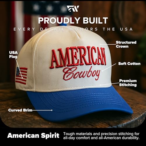 Image of Country Trucker Hat - Western Snapback Baseball Cap - Vintage Embroidered Hat for Men & Women