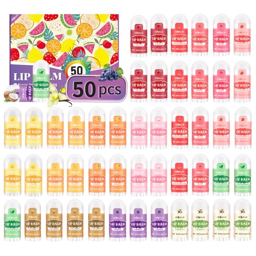 Mini Lip Balm 50 Pack Natural Lip Balms with Vitamin E and Coconut Oil. Moisturizes for Dry Lips Perfect for Party Favors Gift Bags and Small Gifts-13 Flavors