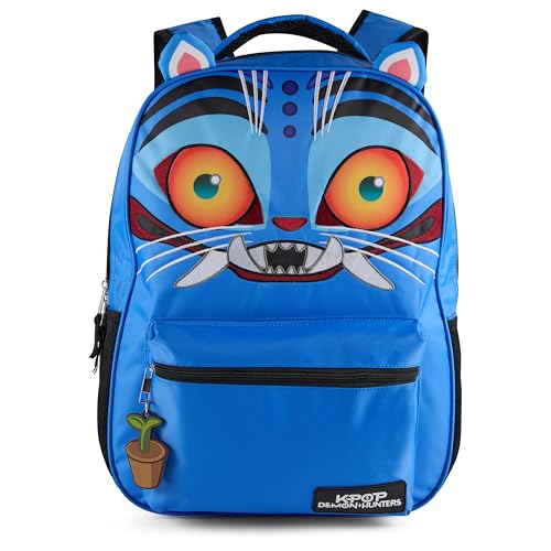 Image of AI ACCESSORY INNOVATIONS K-Pop Demon Hunters 16 inch Backpack for Girls, Featuring a Big Face Derby with 3D Ears and Embroidery, Rubber Molded Bag Charm, Derby