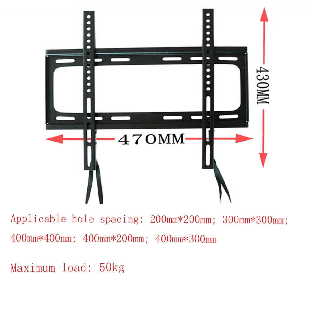 Supporto per TV fisso per TV da 26" a 65", supporto universale a parete sottile per TV a schermo piatto, supporta solo la TV da 1.2 pollici dalla parete, VESA max 470x430 mm, carico massimo 49.9 kg