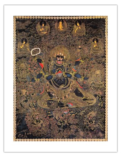 Mahakala - The Great Black Protector of Buddha - Tantric Deity - Vintage Tibetan Thangka Buddhist Painting - Bamboo Fine Art 290gsm Paper (Unframed) 17x22in