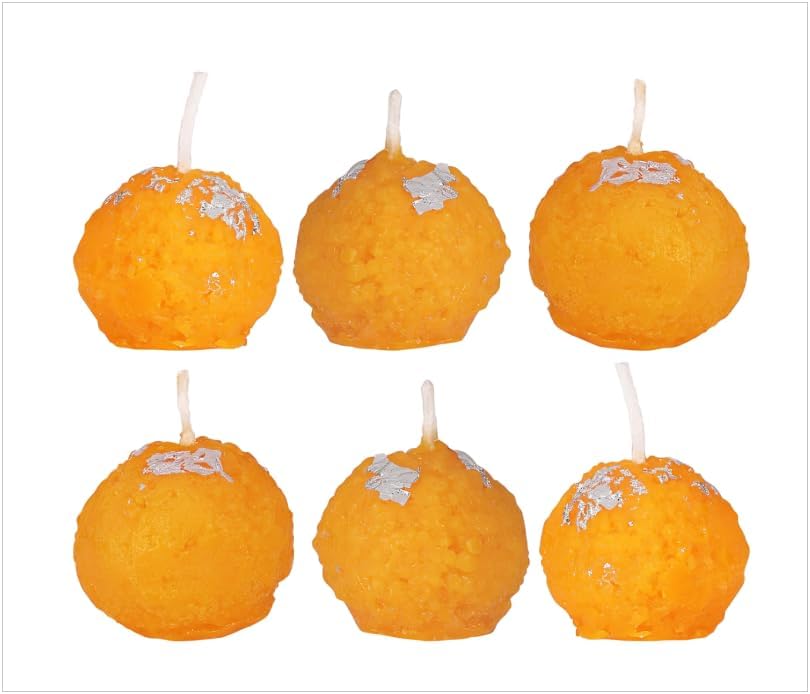 E-COSMOS Vibrant Orange Ladoo-Shaped Decorative Candles - Premium Hand-Poured Motichur Laddoo Wax Candles for Diwali Home Decor & Gifting | Set of 6 3