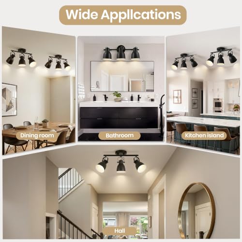 Image of 3-Light Track Lighting Fixture, Matte Black Adjustable Directional Ceiling Spot Lights, Industrial Farmhouse Semi Flush Mount Ceiling Light for Kitchen, Hallway, Bedroom, Living Room, E26 Base