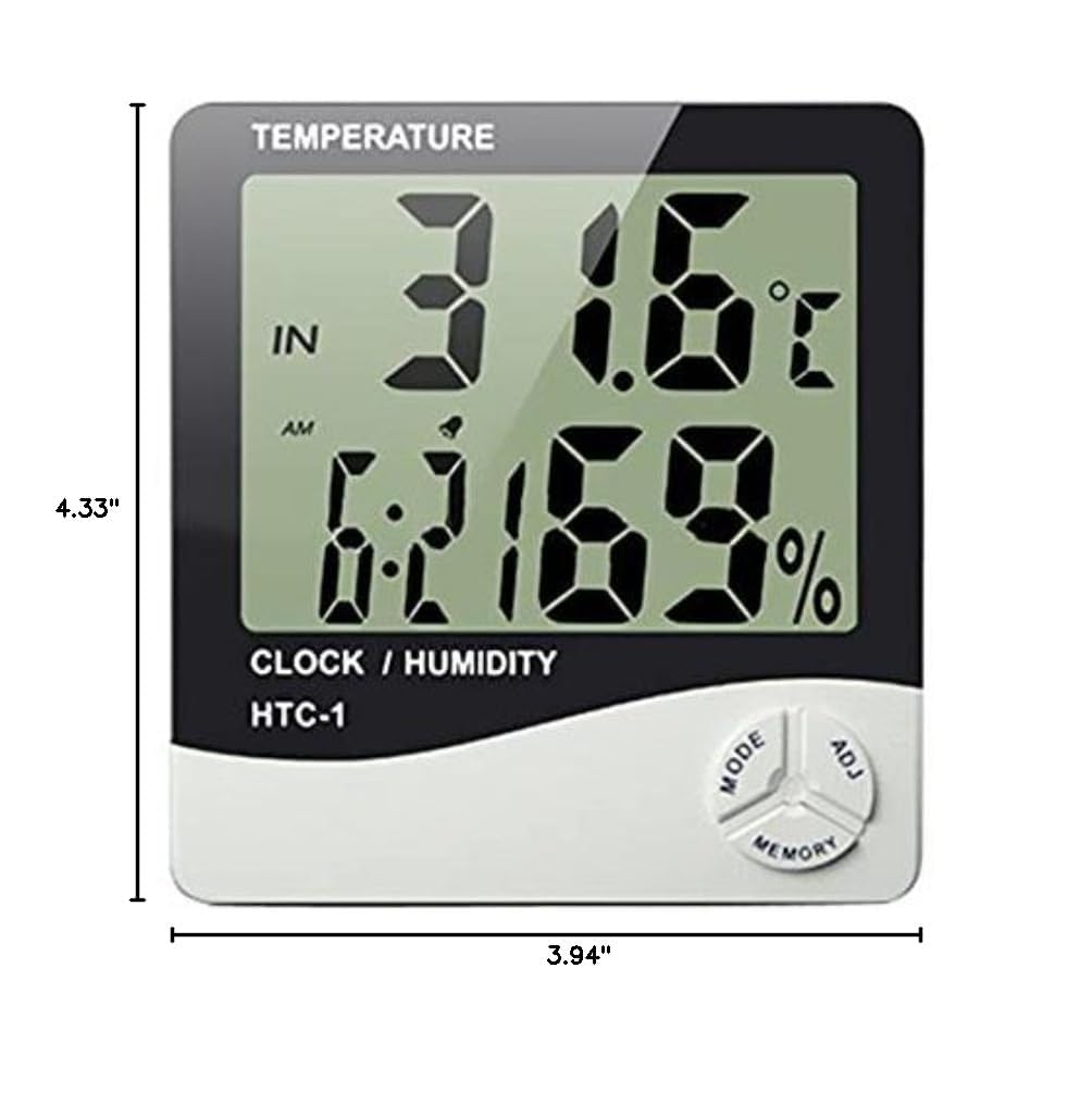 Higrómetro térmico de temperatura y humedad (rango de temperatura: -10.0 °C a 50.0 °C) para invernaderos, espacios industriales, incubadoras junto con certificado de calibración | Modelo: HTC-1