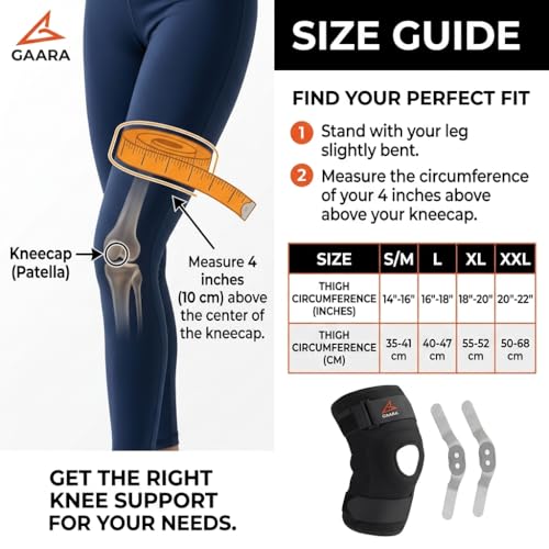 Image of GAARA INDIA Hinged Knee Support Brace for Men & Women | Open Patella Knee Support for ACL, MCL, Meniscus Support, Arthritis, Knee Pain Relief & Recovery | 14-22 inch Thigh Size (Pack of 1)