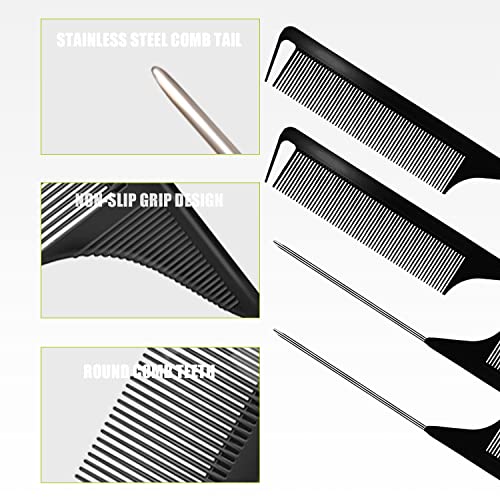 Hair Comb And Elastic Band For Wig Edge, Adjustable Lace Melting Band Wrap To Lay Edges And 2 Rat Tail Comb Stying Combs Braiding Combs For Parting 1 Dual Edge Brush With 4 Hair Clip (Black) #TOP1