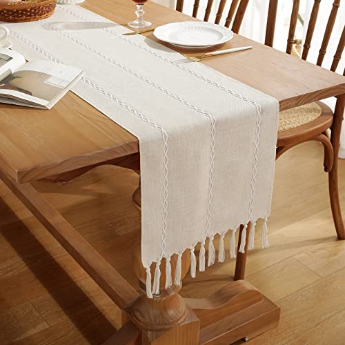 Pocass Farmhouse Table Runner Rustic Table Runners With Handmade Tassel, Vintage Woven Cotton Linen Table Runner 72 Inches Long For Party Dining Table Decoration (Ivory, 13X72 Inch) #TOP6